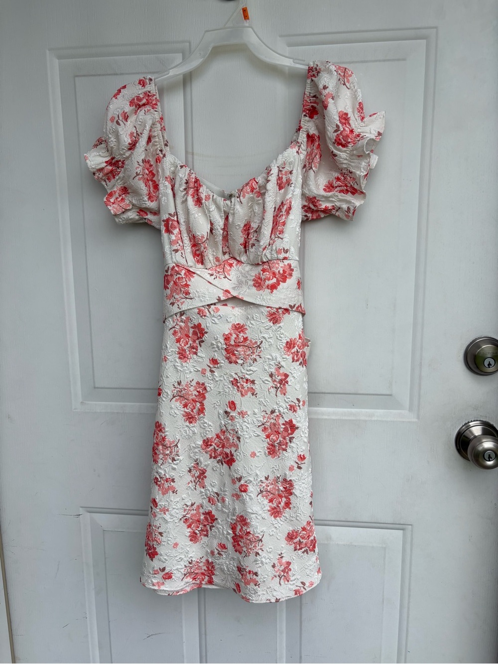 Poema White Dress with Coral Floral Print